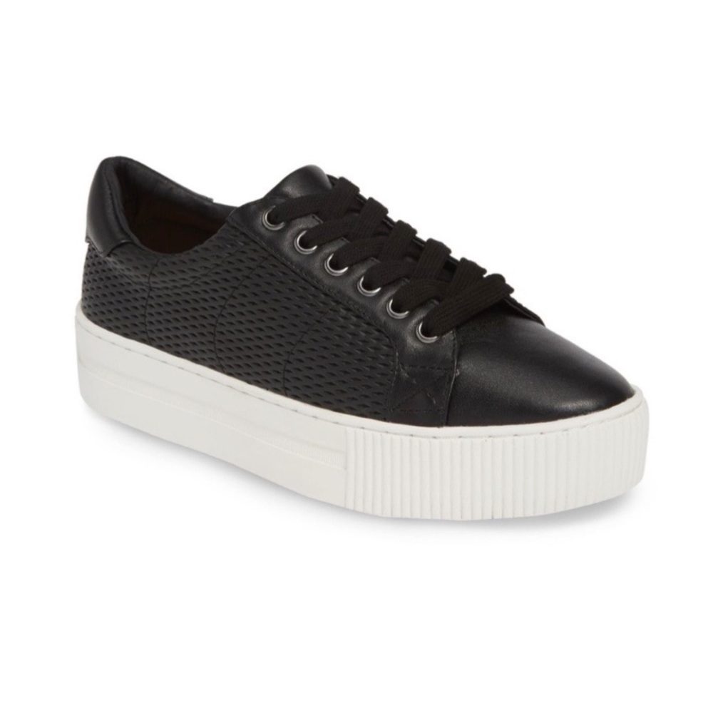 Halogen Black Leather Platform Lace Up Sneaker